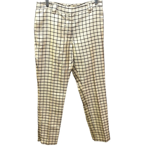 Cynthia Rowley Silk Cream & Black Windowpane Pants - Picture 2 of 5